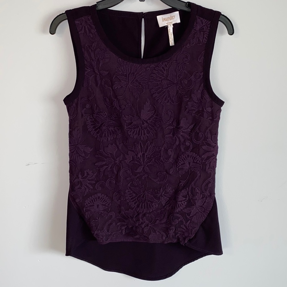 Laundry By Shelli Segal Purple Lace Front Hi lo Top Size 2